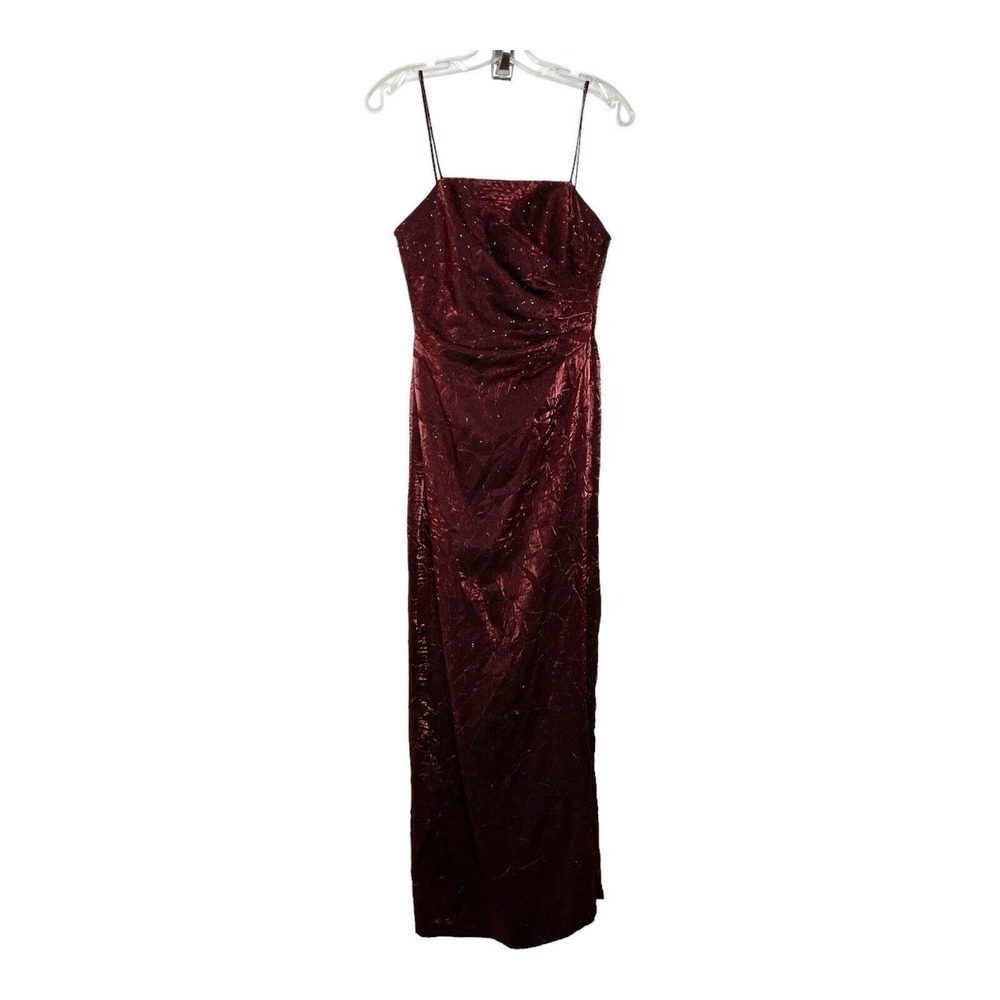 JS Collections Formal Dress Crinkle Beaded Spaghetti Strap Red Y2K Petite Size 4